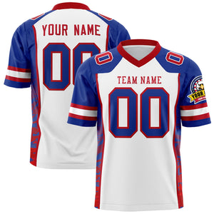 Custom White Royal-Red Raglan Sleeves Personalized Side Pattern Authentic Football Jersey