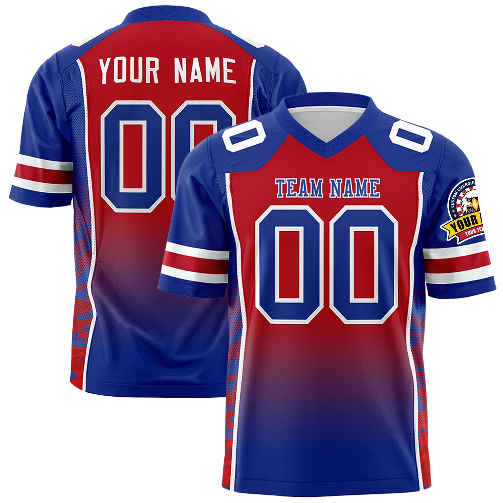 Custom Red Royal Gradient Personalized Side Pattern Authentic Football Jersey