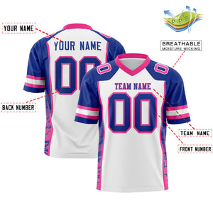 Custom White Royal-Pink Raglan Sleeves Personalized Side Pattern Authentic Football Jersey