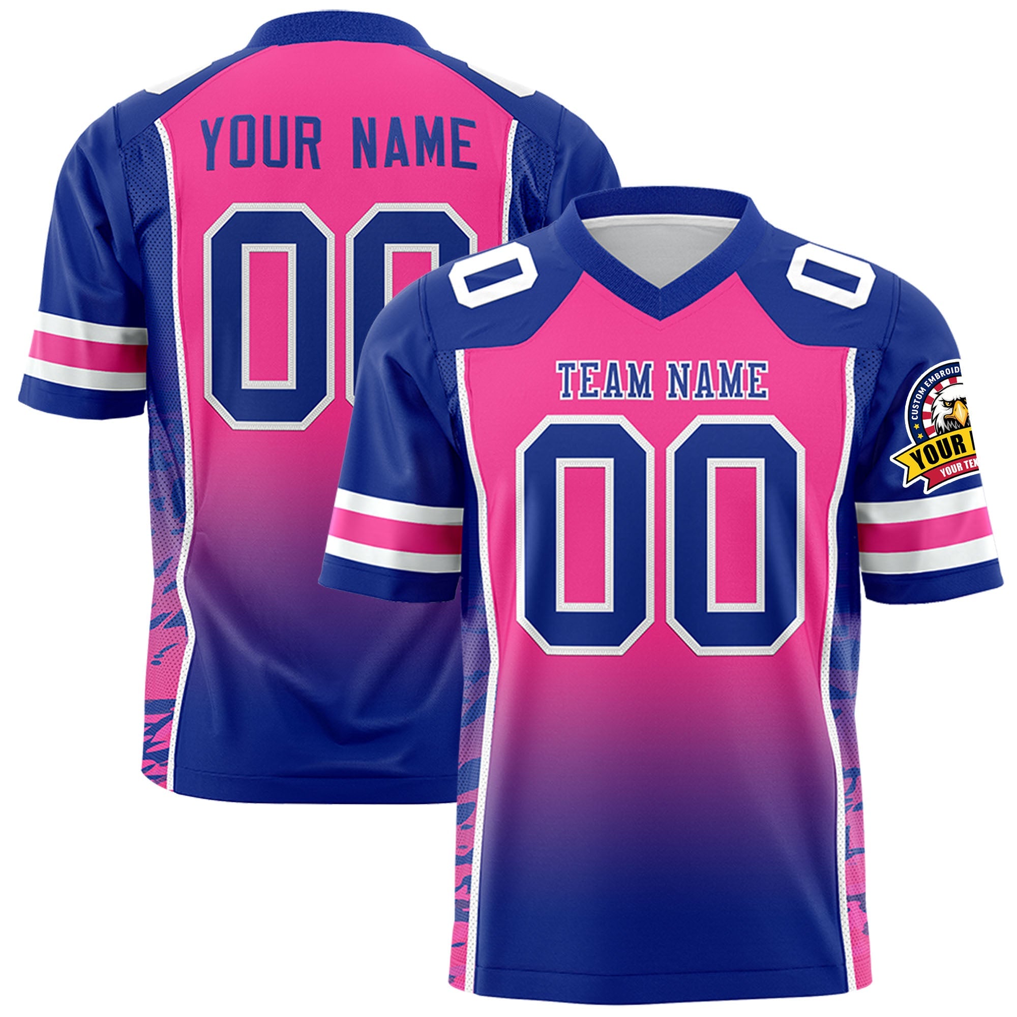 Custom Pink Royal Gradient Personalized Side Pattern Authentic Football Jersey