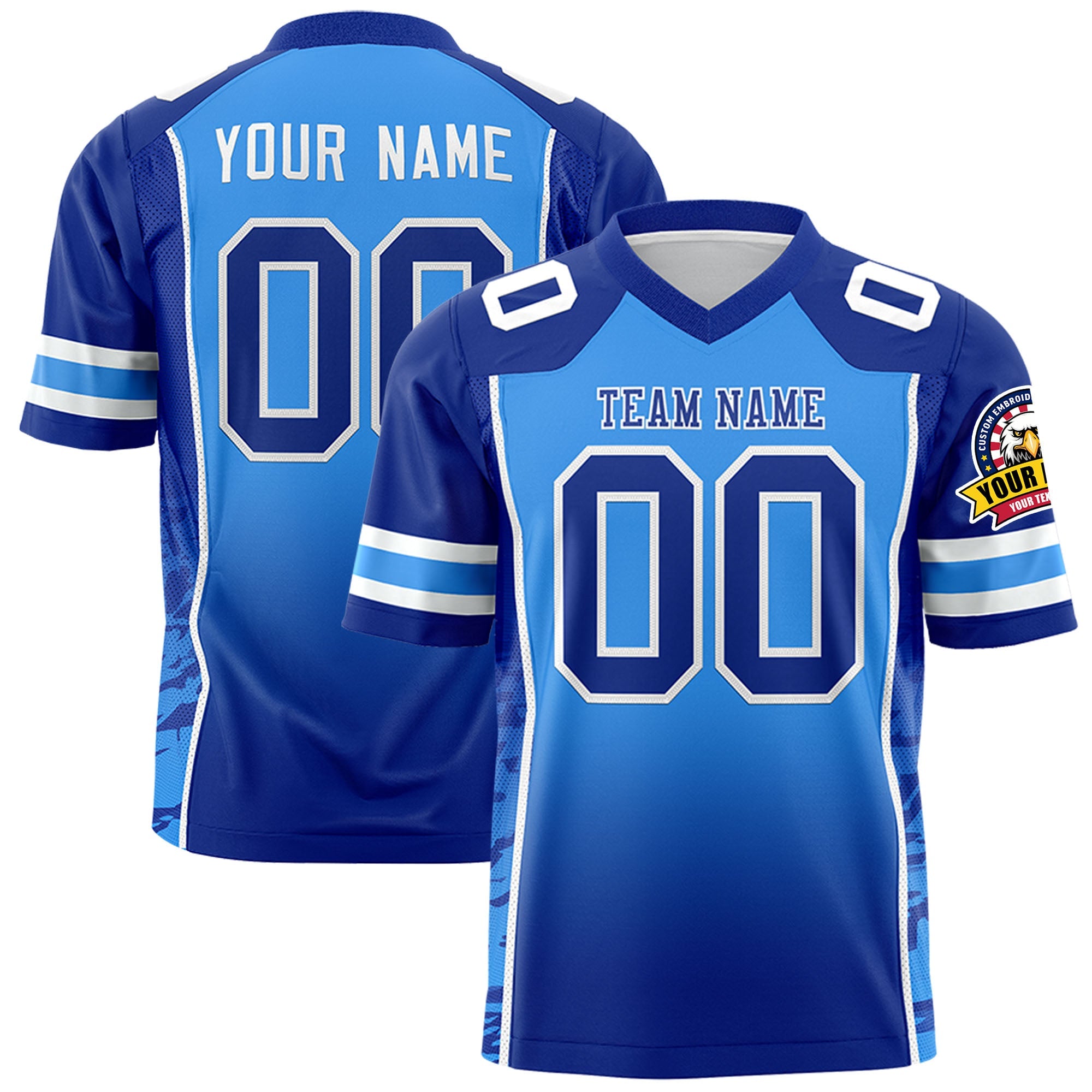 Custom Powder Blue Royal Gradient Personalized Side Pattern Authentic Football Jersey