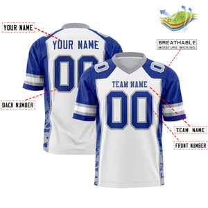 Custom White Royal-Gray Raglan Sleeves Personalized Side Pattern Authentic Football Jersey