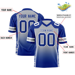 Custom Gray Royal Gradient Personalized Side Pattern Authentic Football Jersey