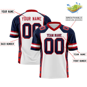 Custom White Navy-Red Raglan Sleeves Personalized Side Pattern Authentic Football Jersey