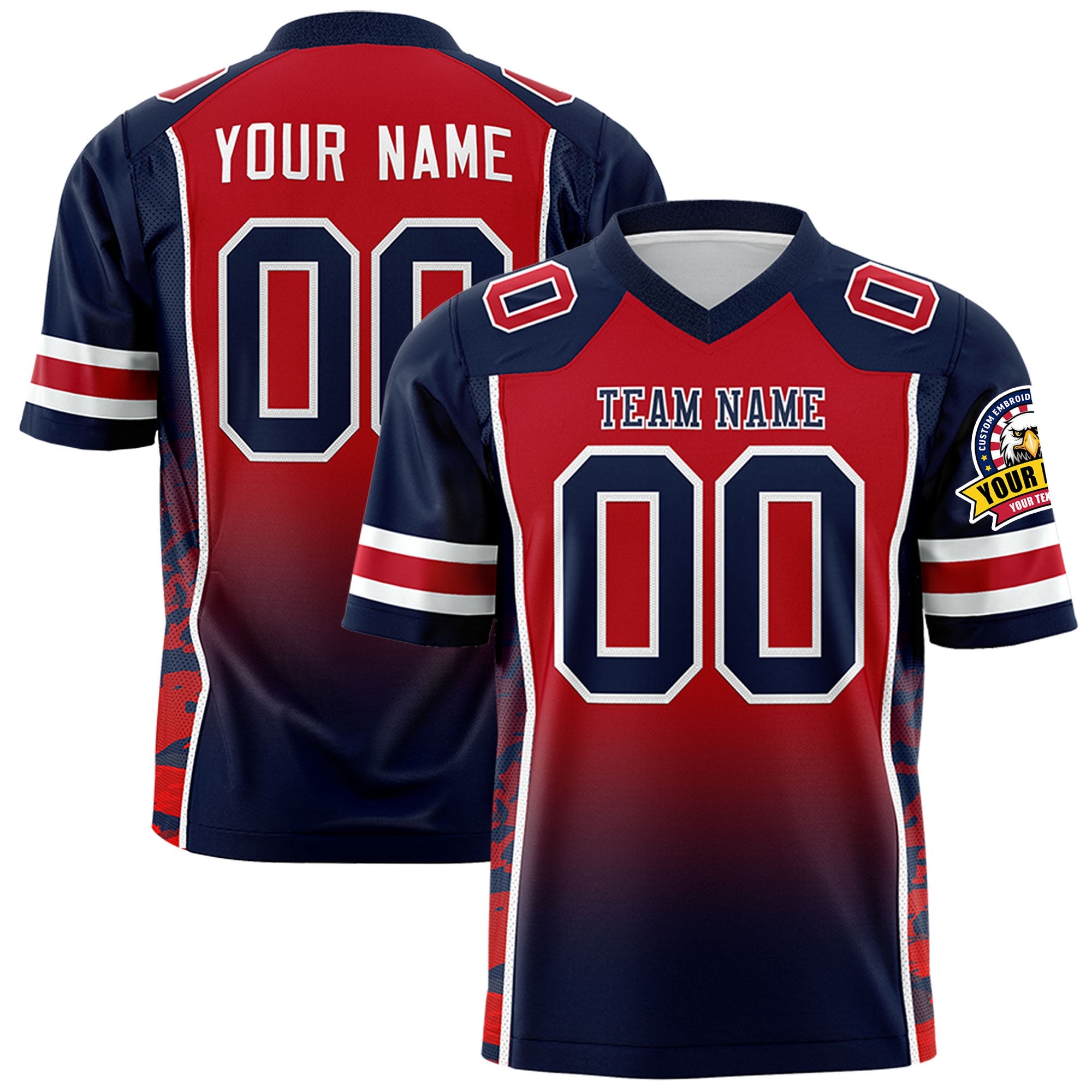 Custom Red Navy Gradient Personalized Side Pattern Authentic Football Jersey