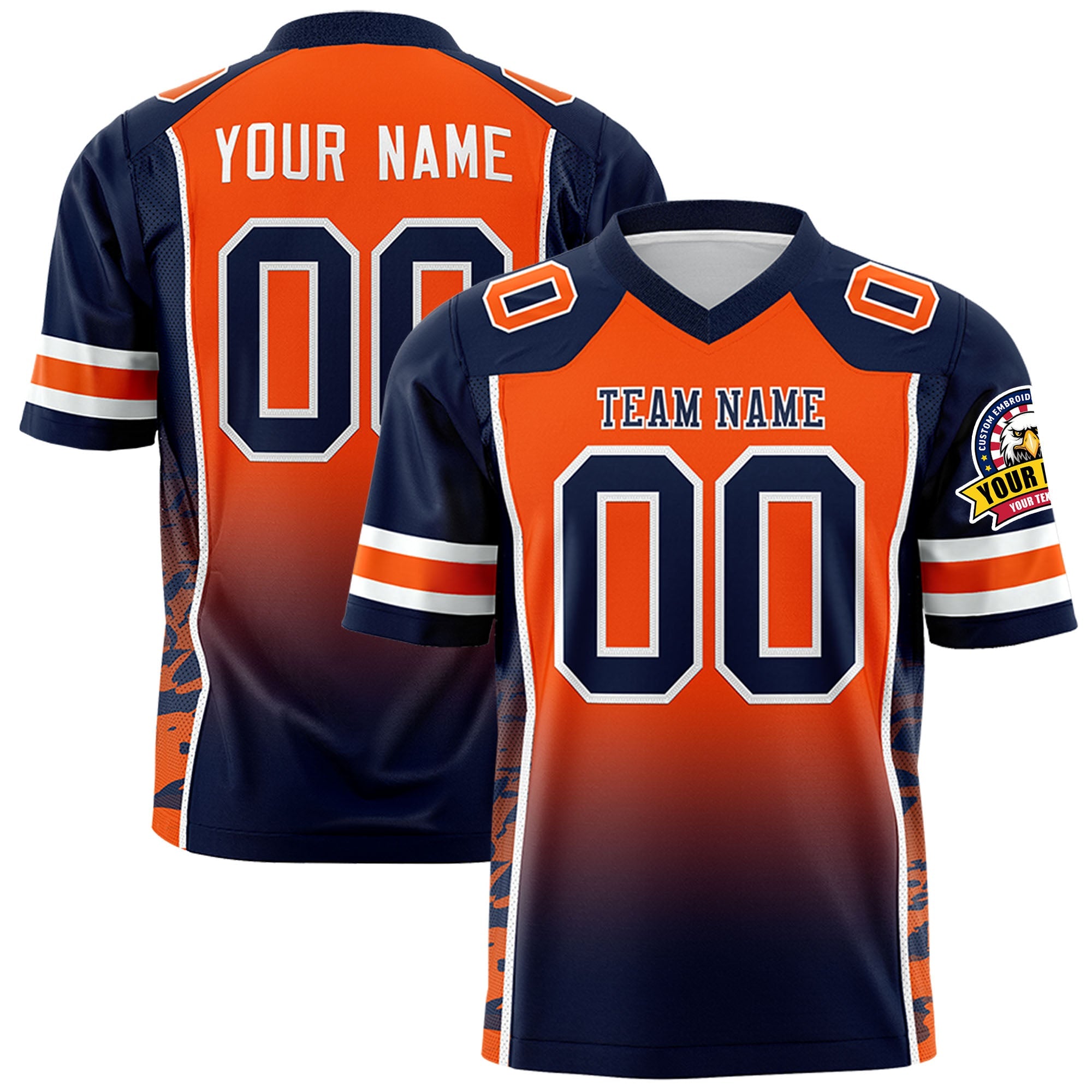 Custom Orange Navy Gradient Personalized Side Pattern Authentic Football Jersey