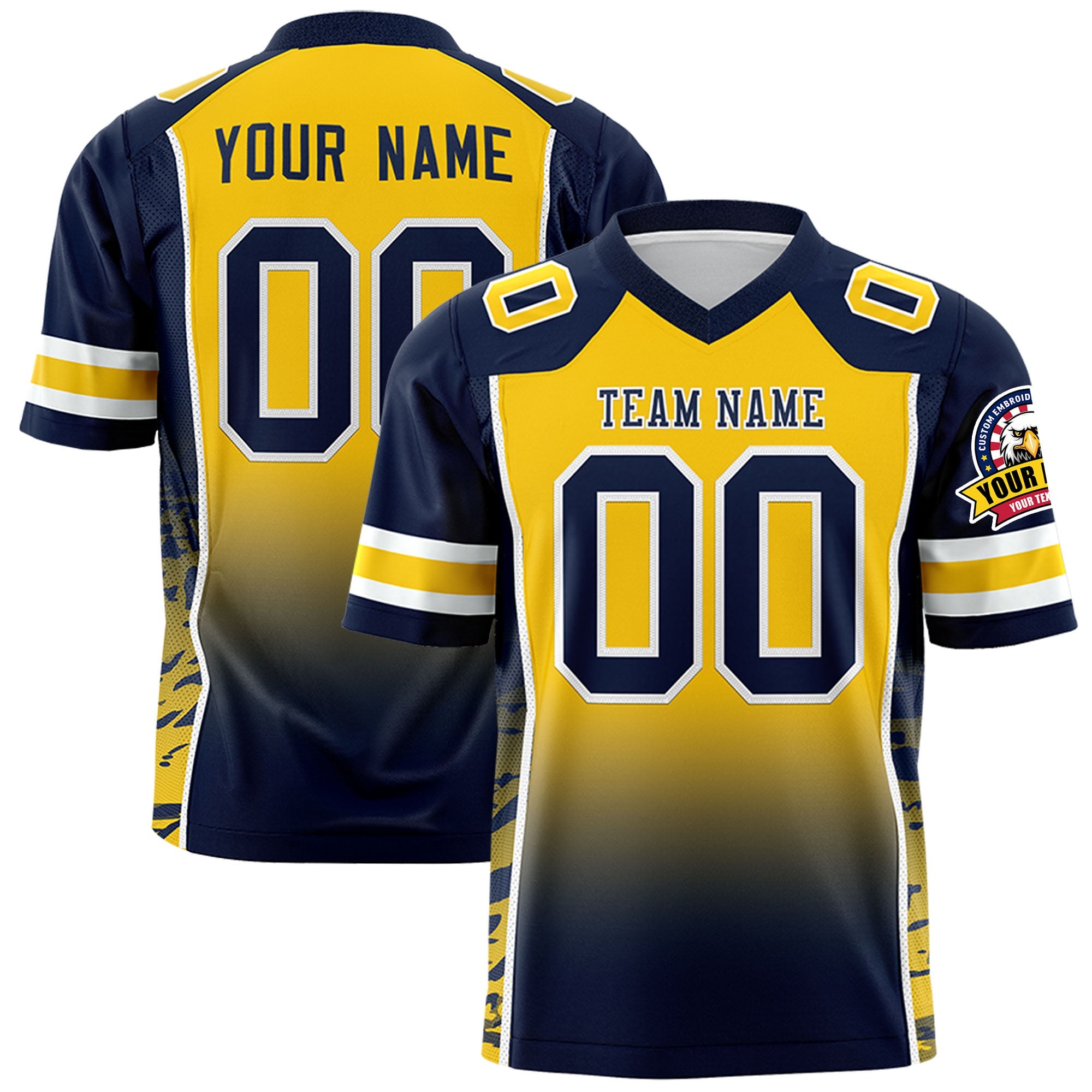 Custom Gold Navy Gradient Personalized Side Pattern Authentic Football Jersey