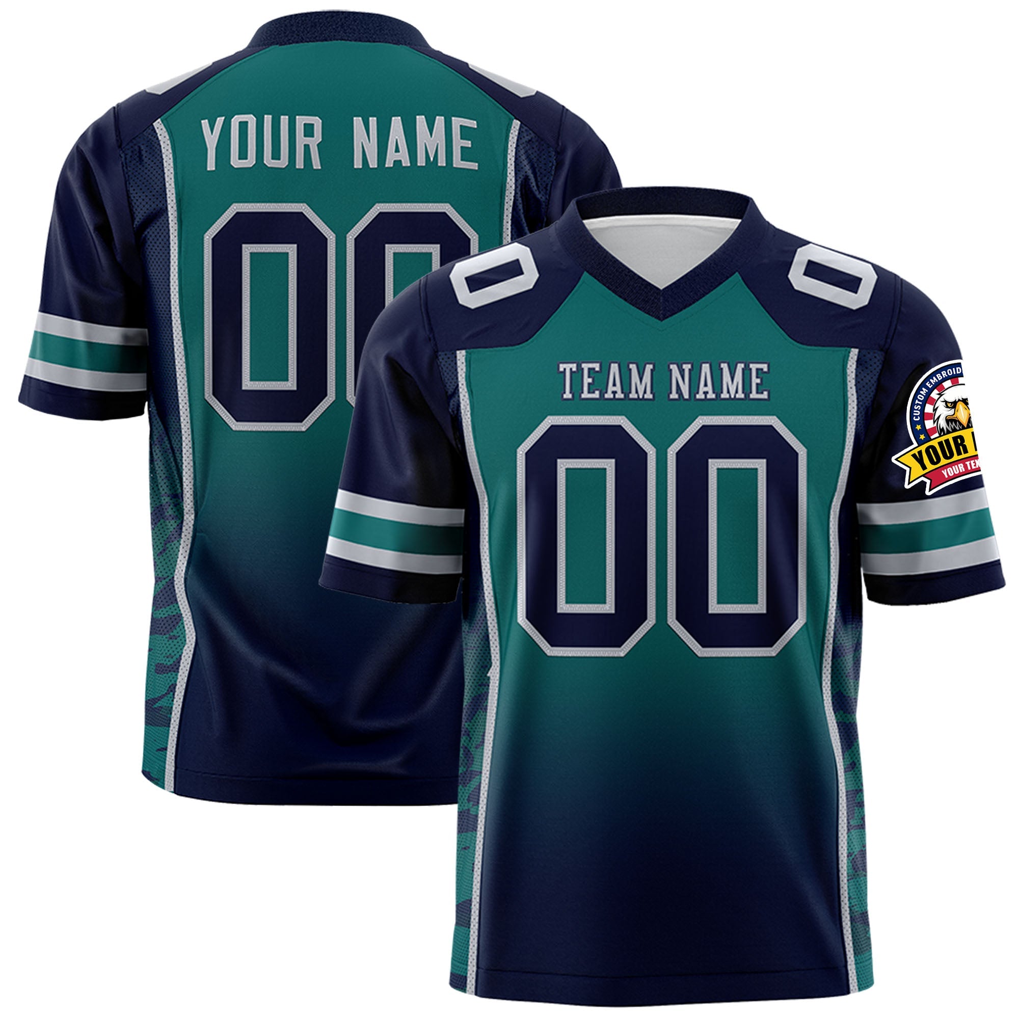 Custom Aqua Navy Gradient Personalized Side Pattern Authentic Football Jersey