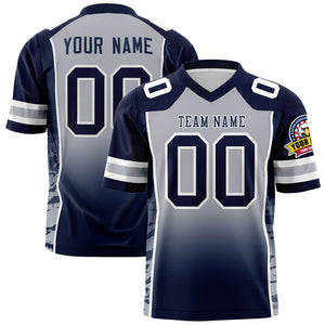 Custom Gray Navy Gradient Personalized Side Pattern Authentic Football Jersey