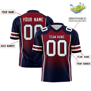 Custom Crimson Navy Gradient Personalized Side Pattern Authentic Football Jersey