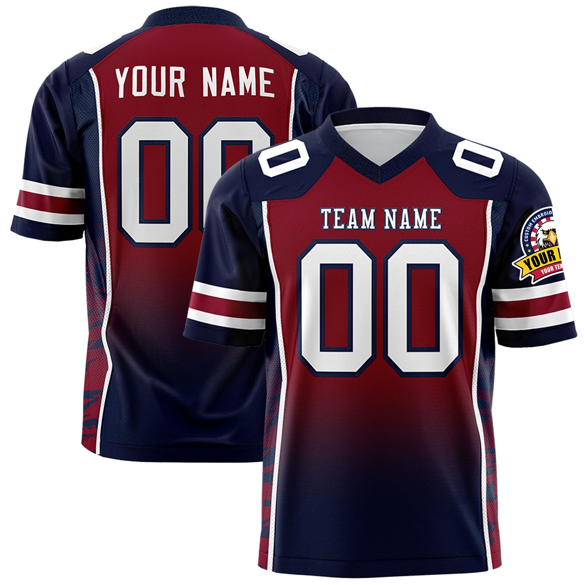 Custom Crimson Navy Gradient Personalized Side Pattern Authentic Football Jersey