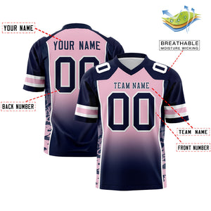 Custom Light Pink Navy Gradient Personalized Side Pattern Authentic Football Jersey