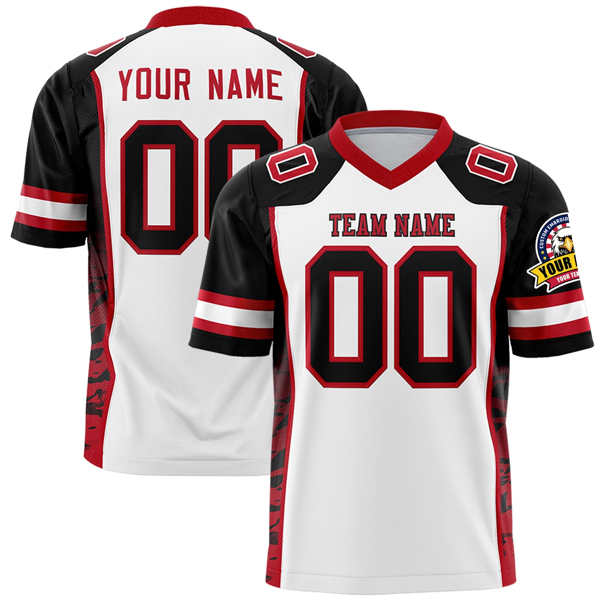 Custom White Black-Red Raglan Sleeves Personalized Side Pattern Authentic Football Jersey