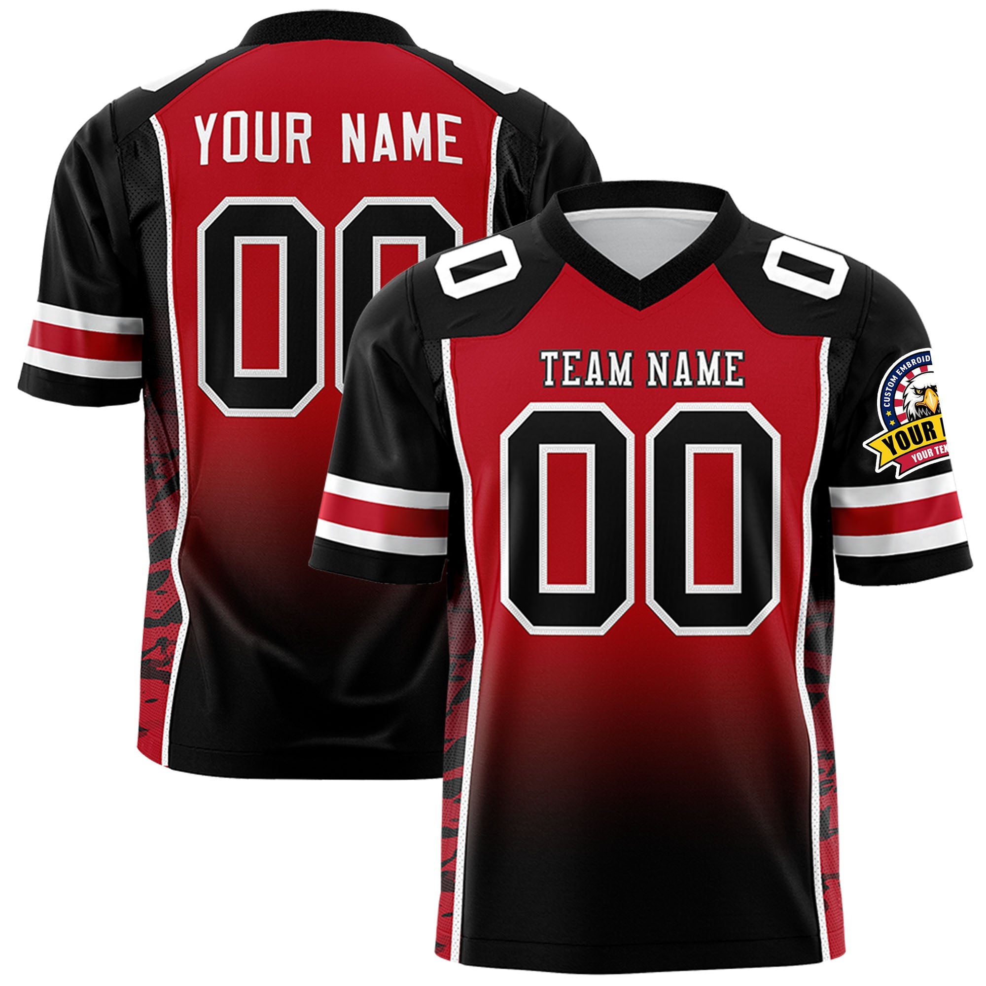 Custom Red Black Gradient Personalized Side Pattern Authentic Football Jersey