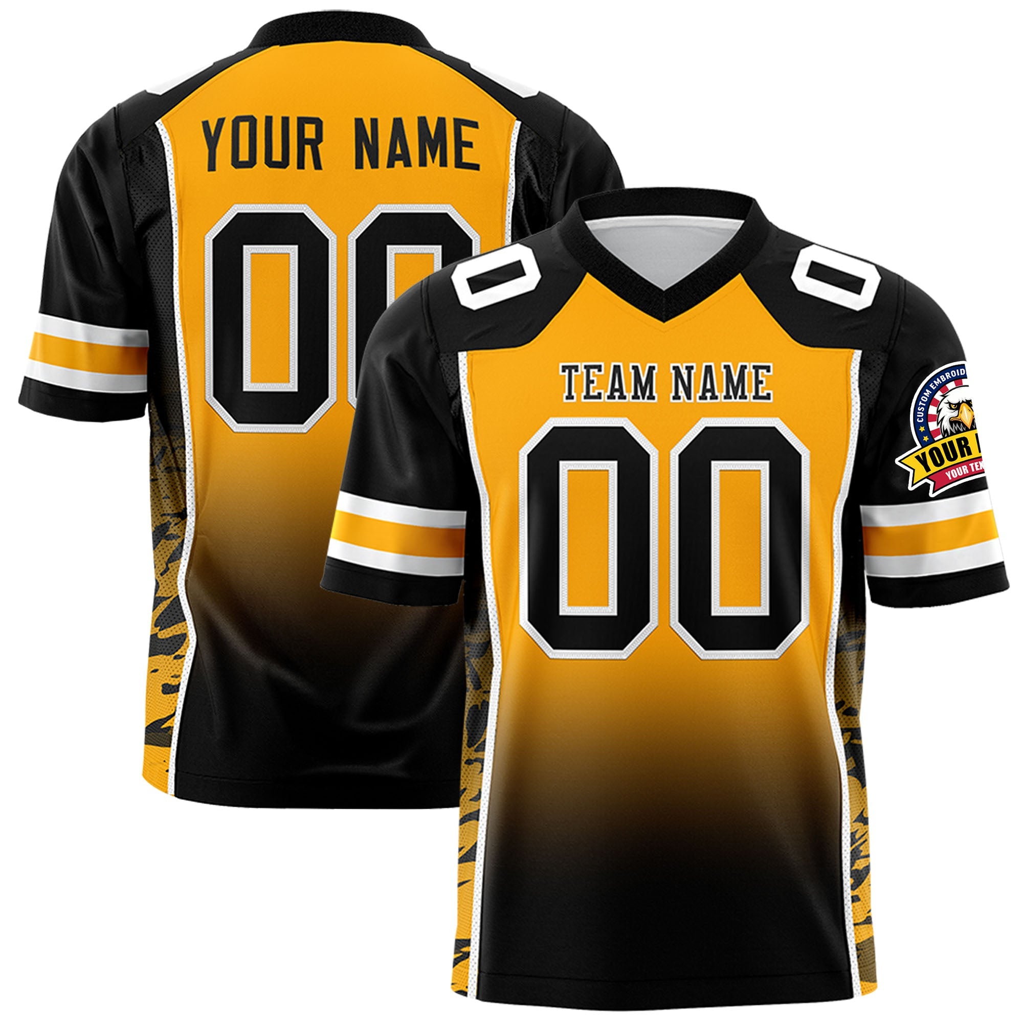 Custom Yellow Black Gradient Personalized Side Pattern Authentic Football Jersey