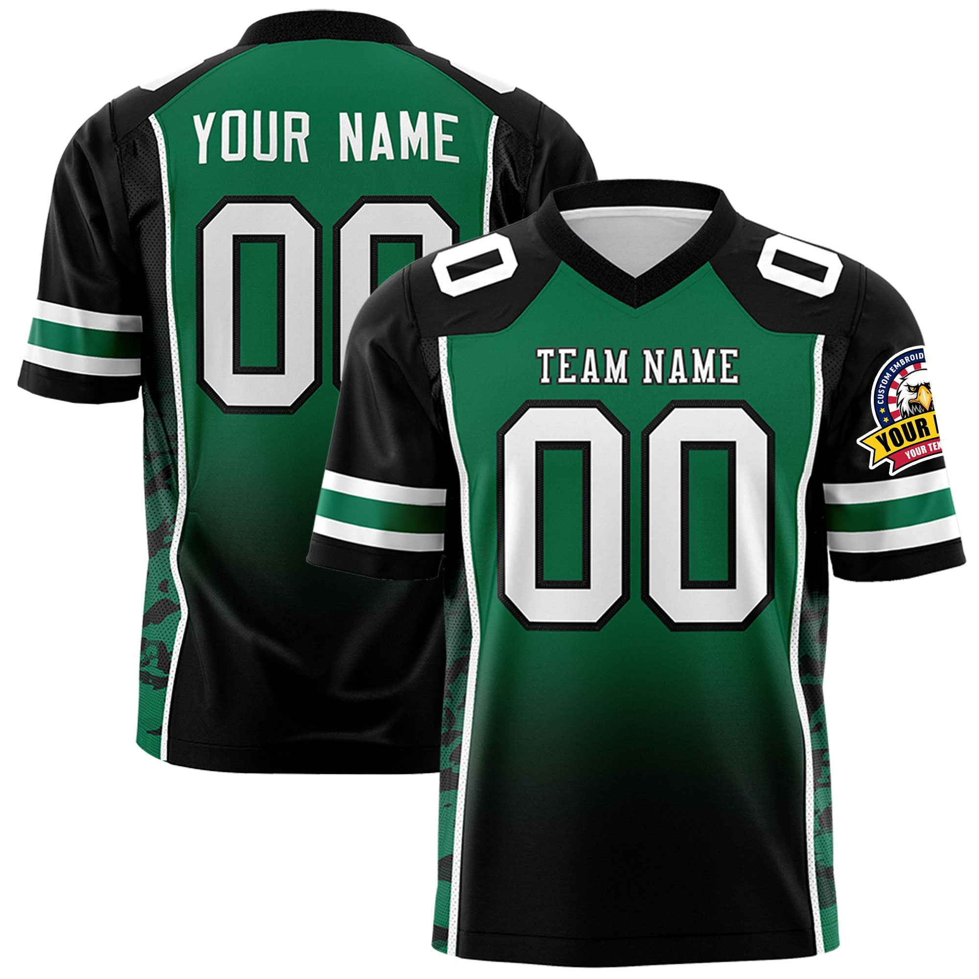 Custom Kelly Green Black Gradient Personalized Side Pattern Authentic Football Jersey