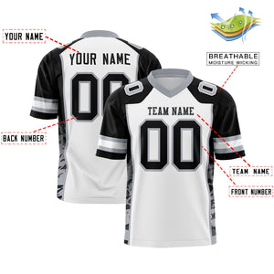 Custom White Black-Gray Raglan Sleeves Personalized Side Pattern Authentic Football Jersey