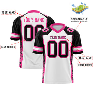 Custom White Black-Pink Raglan Sleeves Personalized Side Pattern Authentic Football Jersey