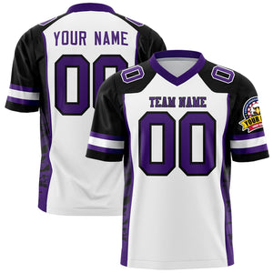 Custom White Black-Purple Raglan Sleeves Personalized Side Pattern Authentic Football Jersey