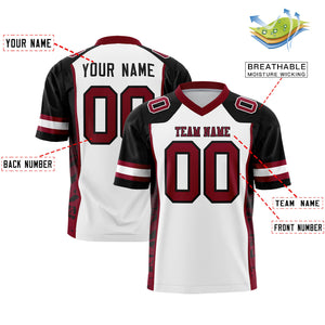 Custom White Black-Crimson Raglan Sleeves Personalized Side Pattern Authentic Football Jersey