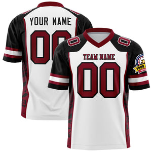 Custom White Black-Crimson Raglan Sleeves Personalized Side Pattern Authentic Football Jersey