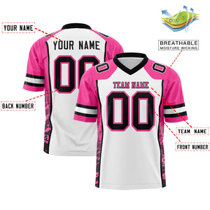 Custom White Pink-Black Raglan Sleeves Personalized Side Pattern Authentic Football Jersey