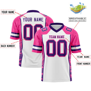 Custom White Pink-Purple Raglan Sleeves Personalized Side Pattern Authentic Football Jersey