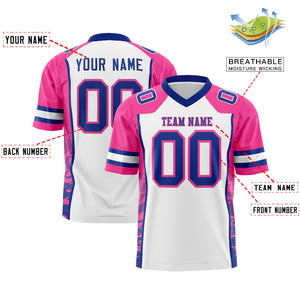 Custom White Pink-Royal Raglan Sleeves Personalized Side Pattern Authentic Football Jersey