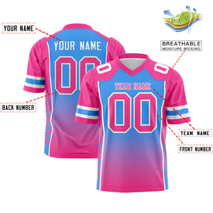 Custom Powder Blue Pink Gradient Personalized Side Pattern Authentic Football Jersey