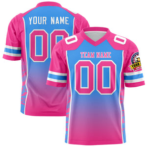 Custom Powder Blue Pink Gradient Personalized Side Pattern Authentic Football Jersey