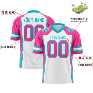 Custom White Pink-Sky Blue Raglan Sleeves Personalized Side Pattern Authentic Football Jersey