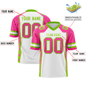 Custom White Pink-Neon Green Raglan Sleeves Personalized Side Pattern Authentic Football Jersey