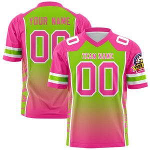 Custom Neon Green Pink Gradient Personalized Side Pattern Authentic Football Jersey