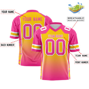 Custom Gold Pink Gradient Personalized Side Pattern Authentic Football Jersey