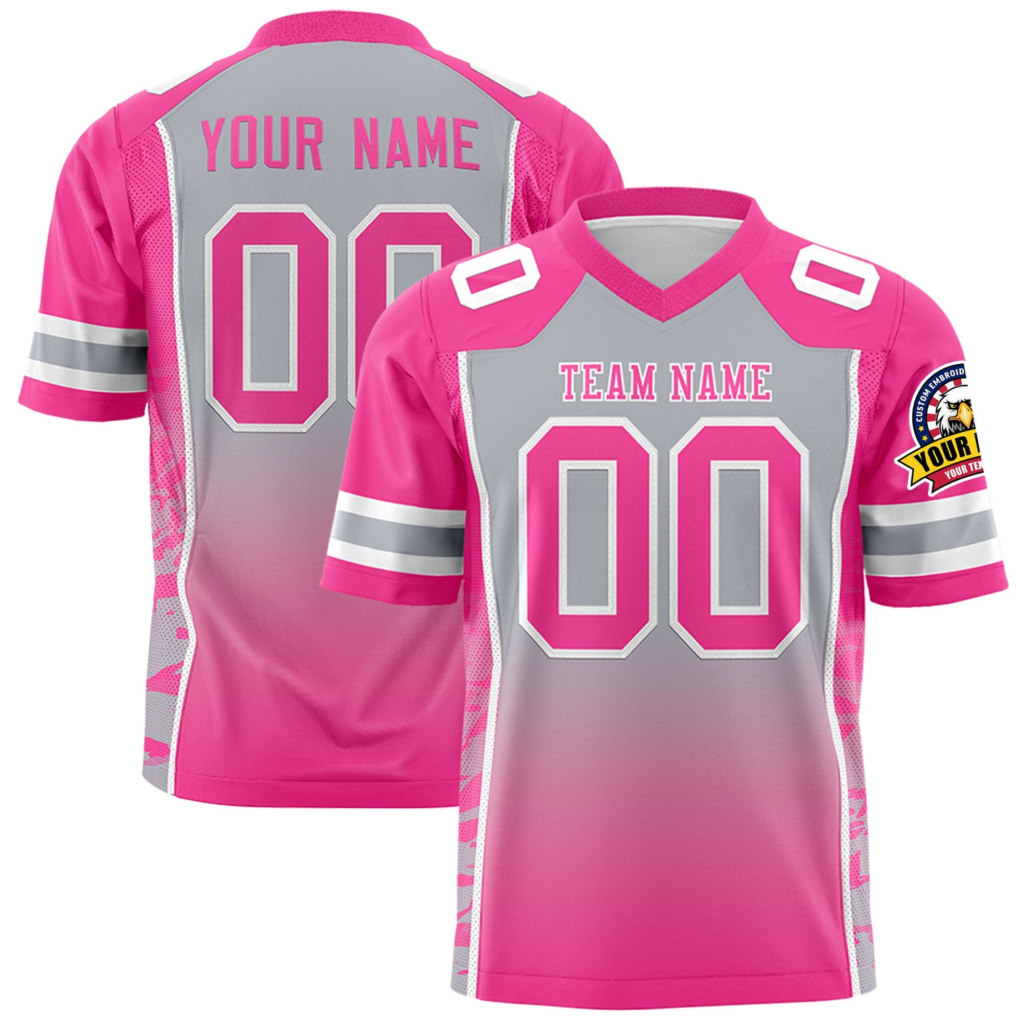 Custom Gray Pink Gradient Personalized Side Pattern Authentic Football Jersey