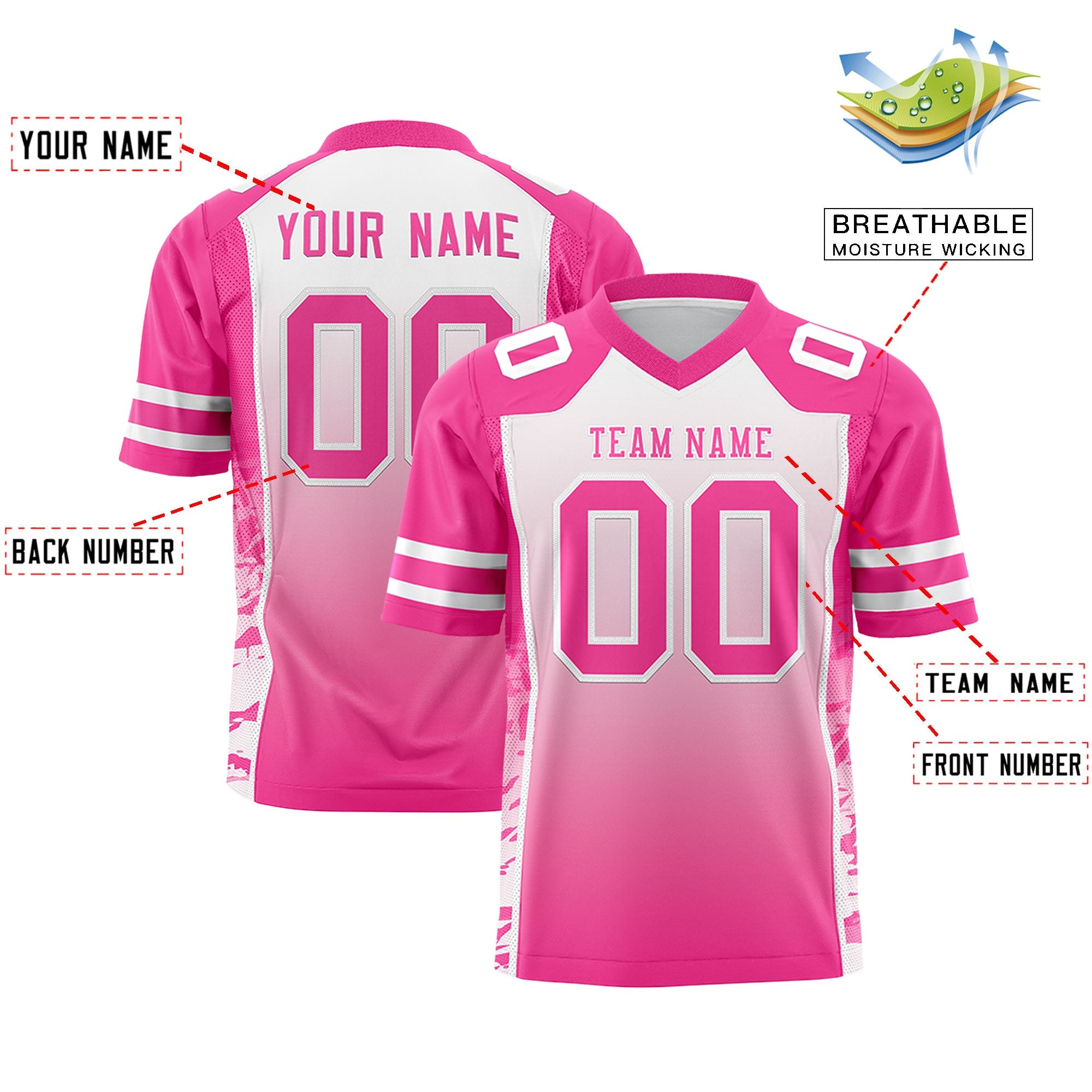 Custom White Light Pink Gradient Personalized Side Pattern Authentic Football Jersey