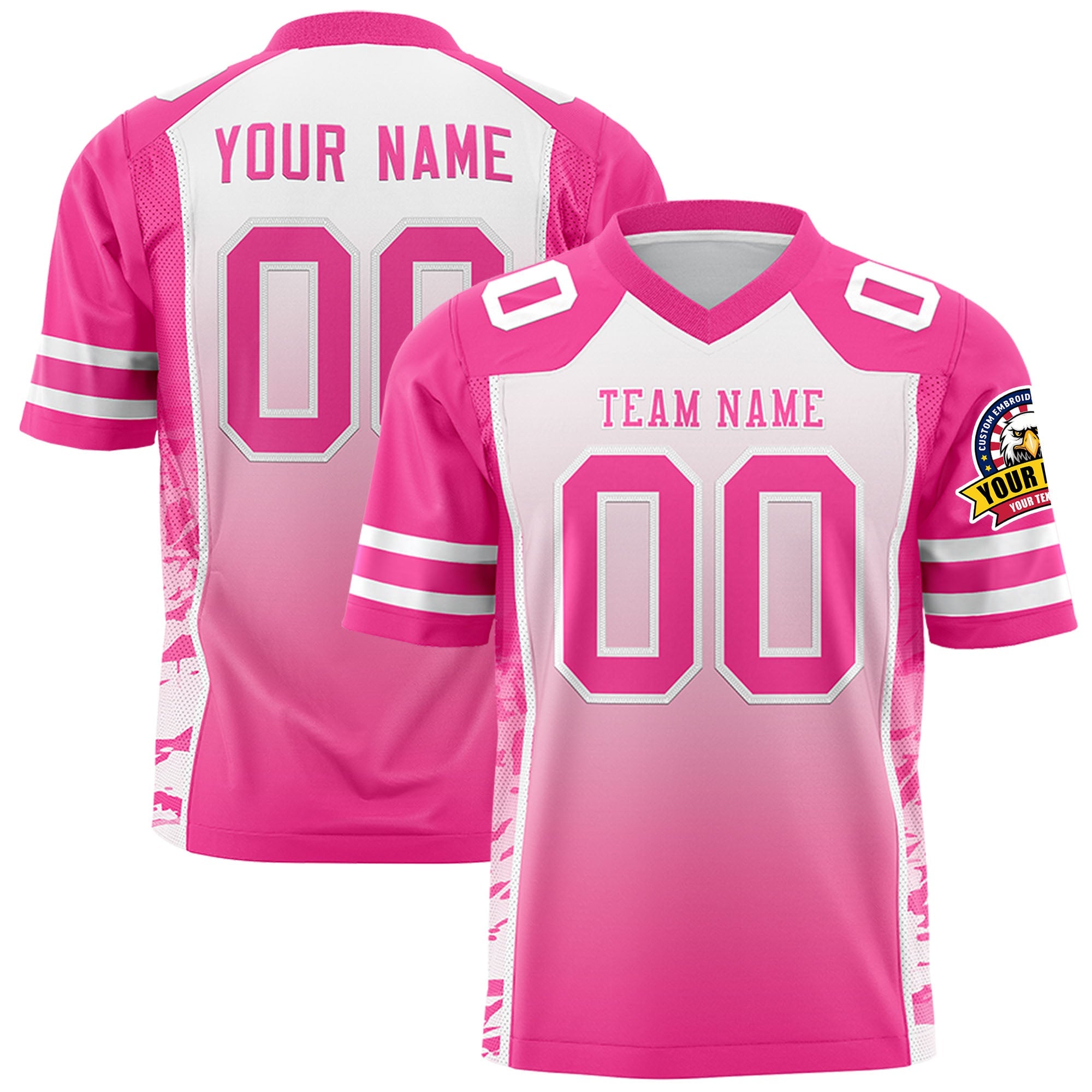 Custom White Light Pink Gradient Personalized Side Pattern Authentic Football Jersey