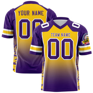 Custom Gold Purple Gradient Personalized Side Pattern Authentic Football Jersey