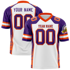 Custom White Purple-Orange Raglan Sleeves Personalized Side Pattern Authentic Football Jersey