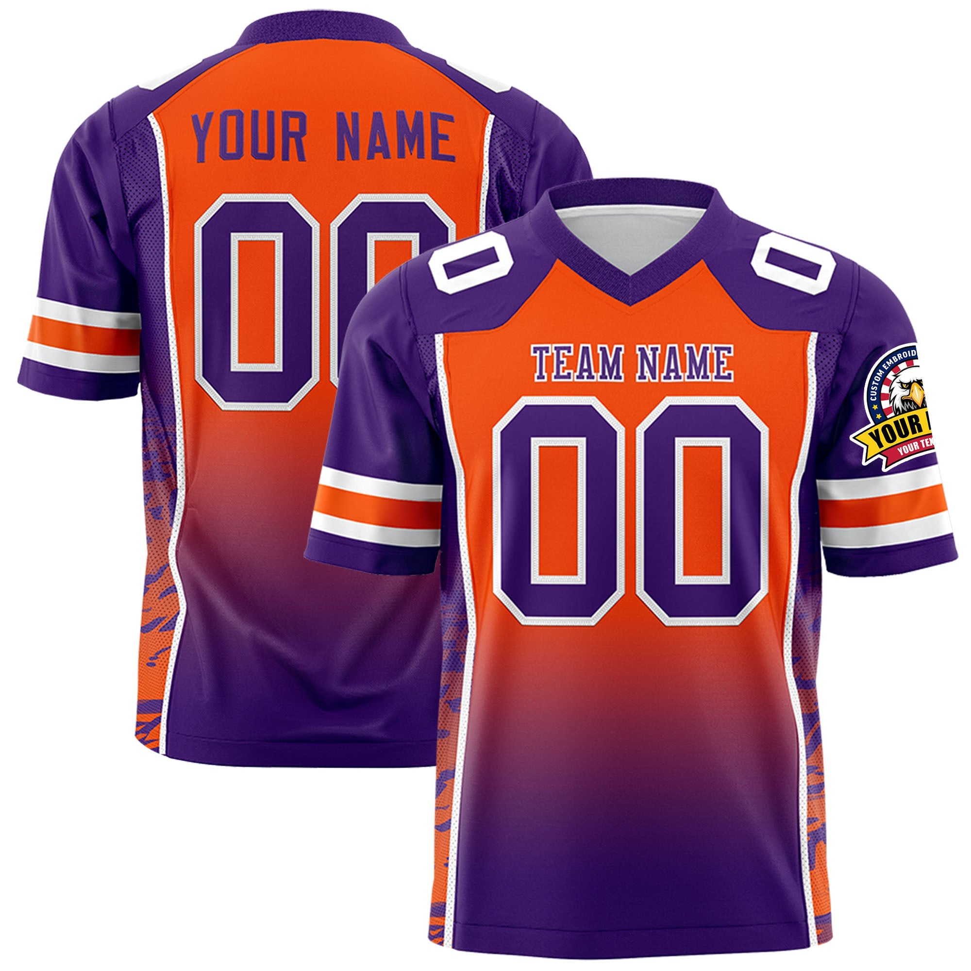 Custom Orange Purple Gradient Personalized Side Pattern Authentic Football Jersey