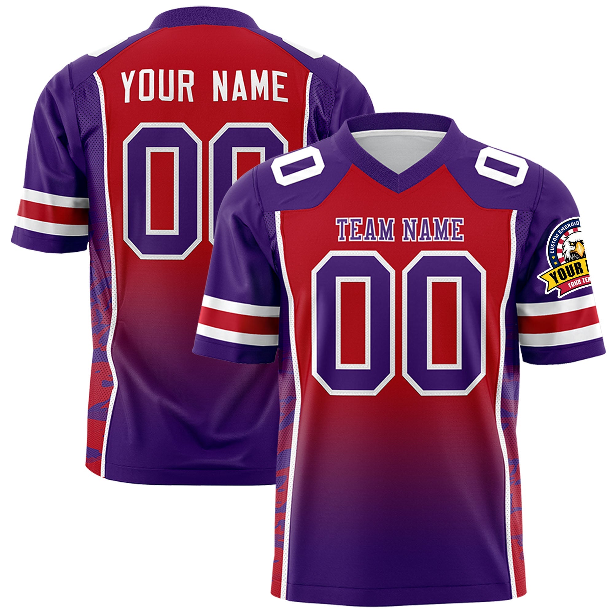 Custom Red Purple Gradient Personalized Side Pattern Authentic Football Jersey