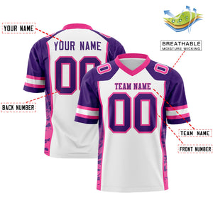 Custom White Purple-Pink Raglan Sleeves Personalized Side Pattern Authentic Football Jersey