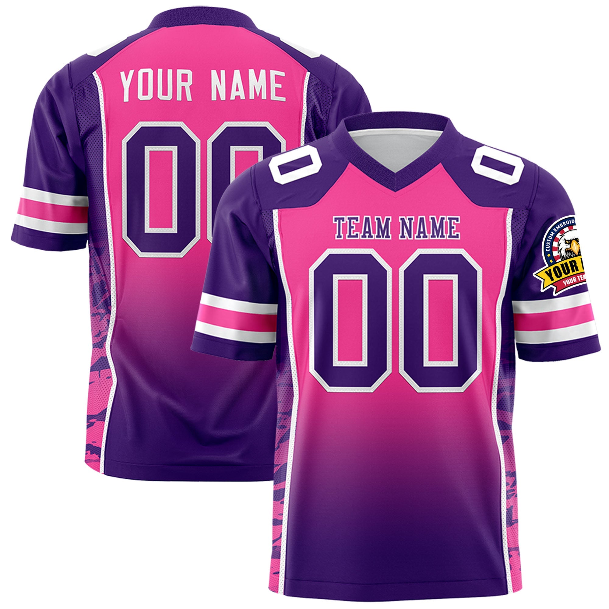 Custom Pink Purple Gradient Personalized Side Pattern Authentic Football Jersey