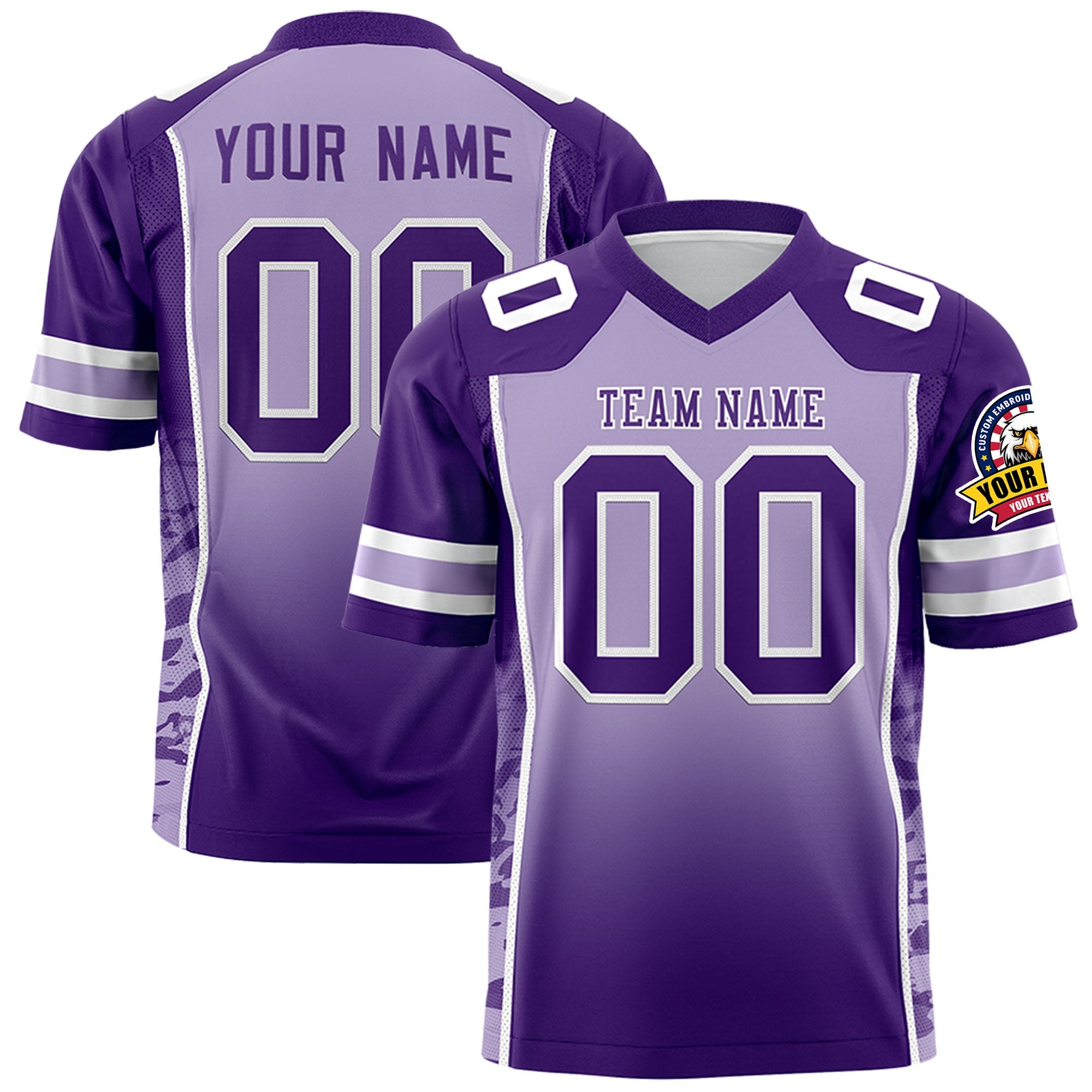 Custom Light Purple Purple Gradient Personalized Side Pattern Authentic Football Jersey