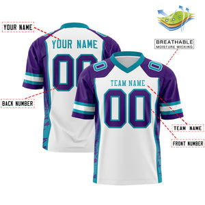 Custom White Purple-Teal Raglan Sleeves Personalized Side Pattern Authentic Football Jersey