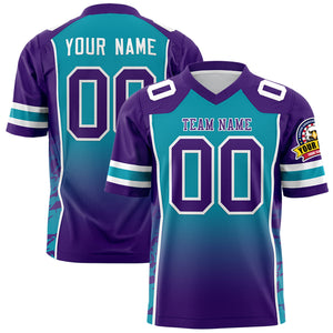 Custom Sky Blue Purple Gradient Personalized Side Pattern Authentic Football Jersey