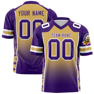 Custom Old Gold Purple Gradient Personalized Side Pattern Authentic Football Jersey