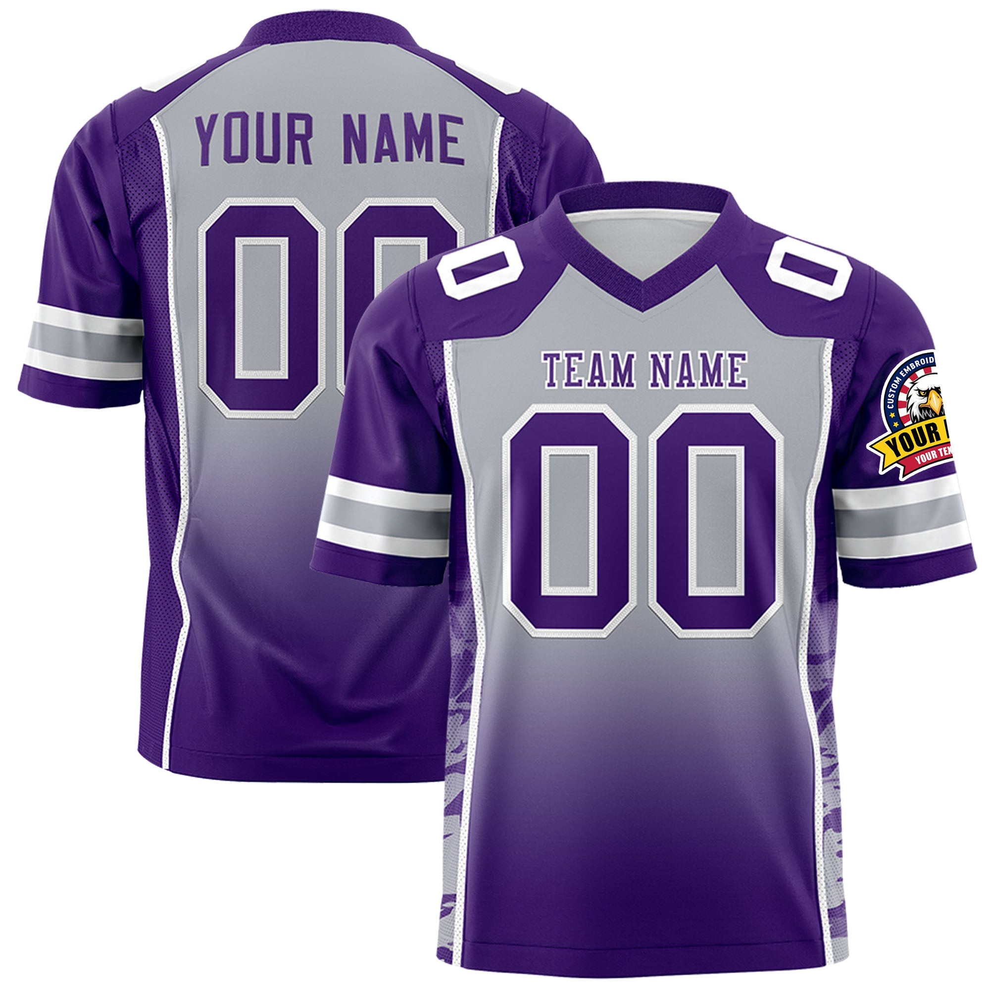 Custom Gray Purple Gradient Personalized Side Pattern Authentic Football Jersey