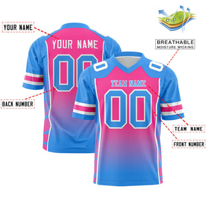 Custom Pink Powder Blue Gradient Personalized Side Pattern Authentic Football Jersey