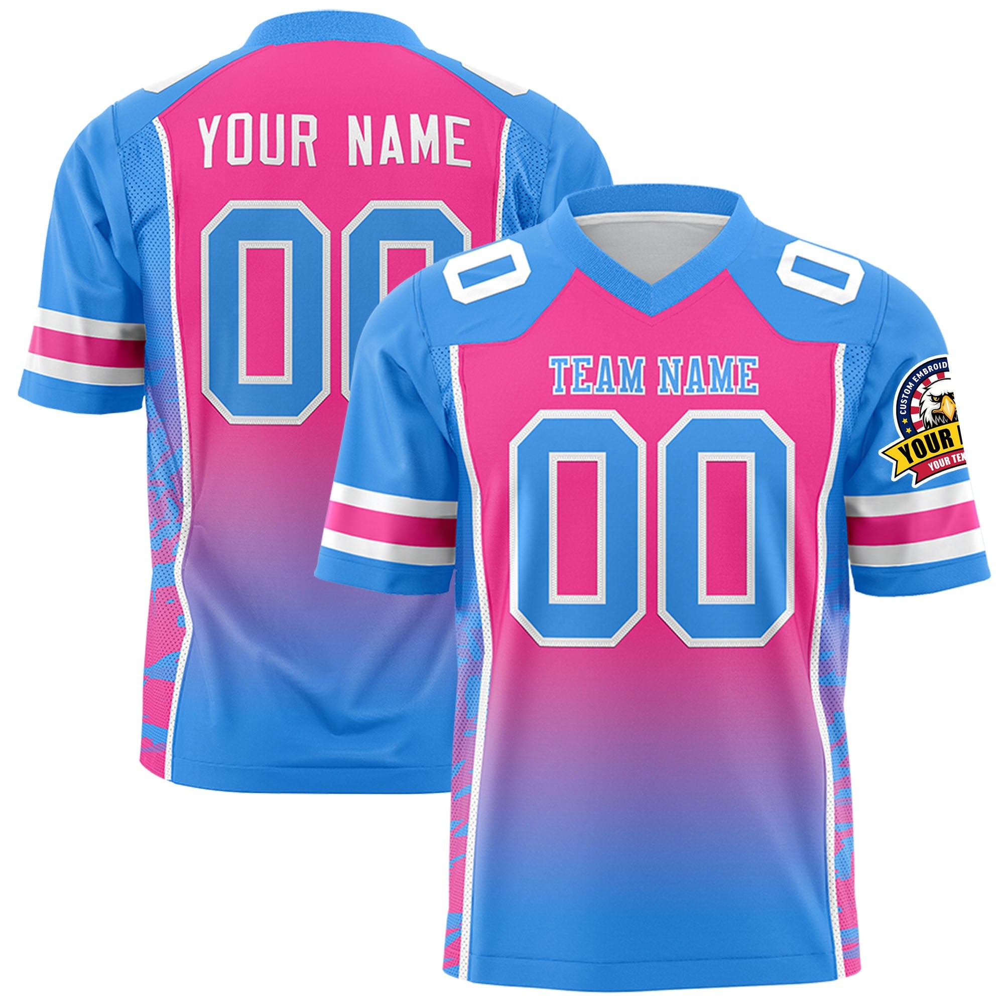 Custom Pink Powder Blue Gradient Personalized Side Pattern Authentic Football Jersey